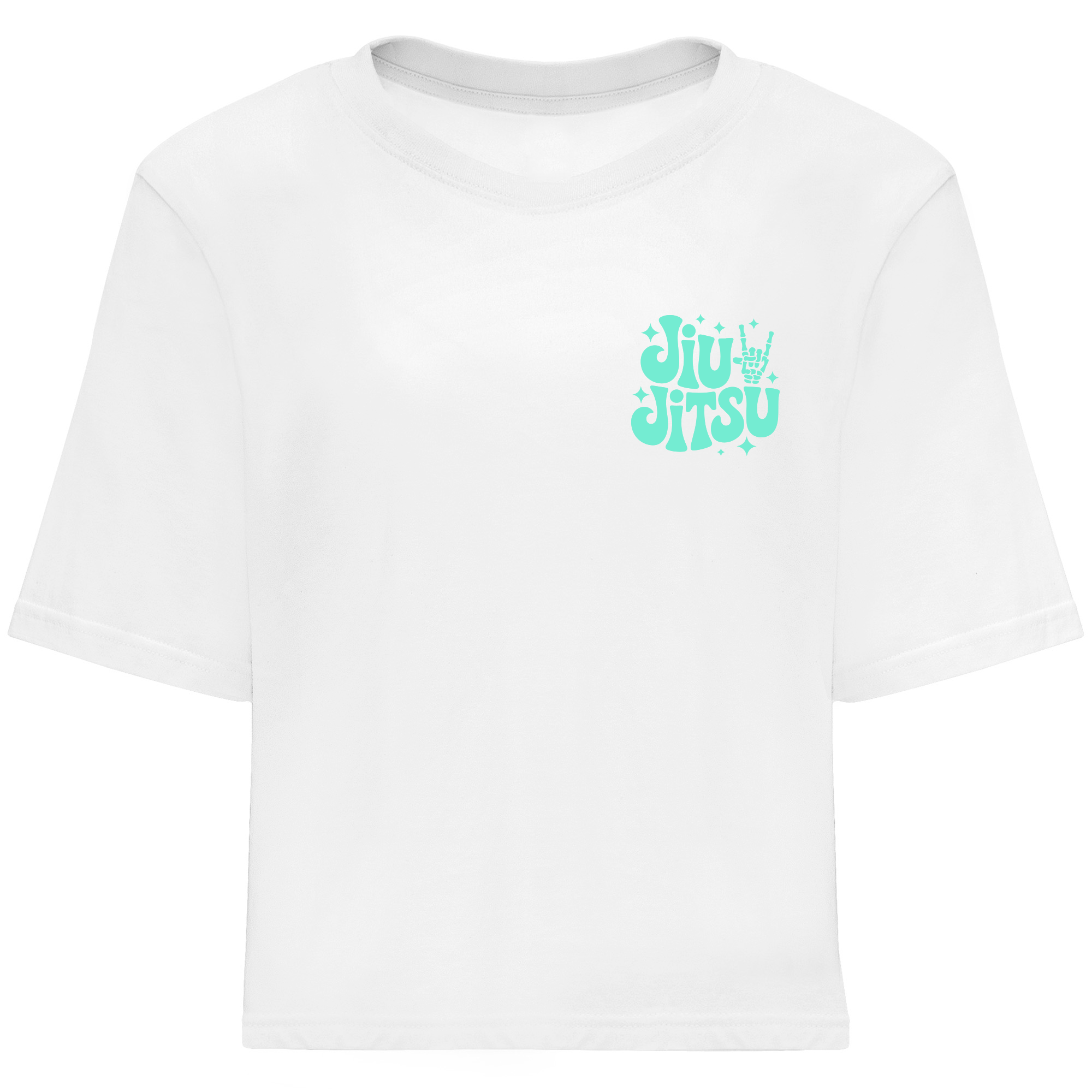 Camiseta oversize blanca frente mujer BJJ Mano Calavera SACRIFICE