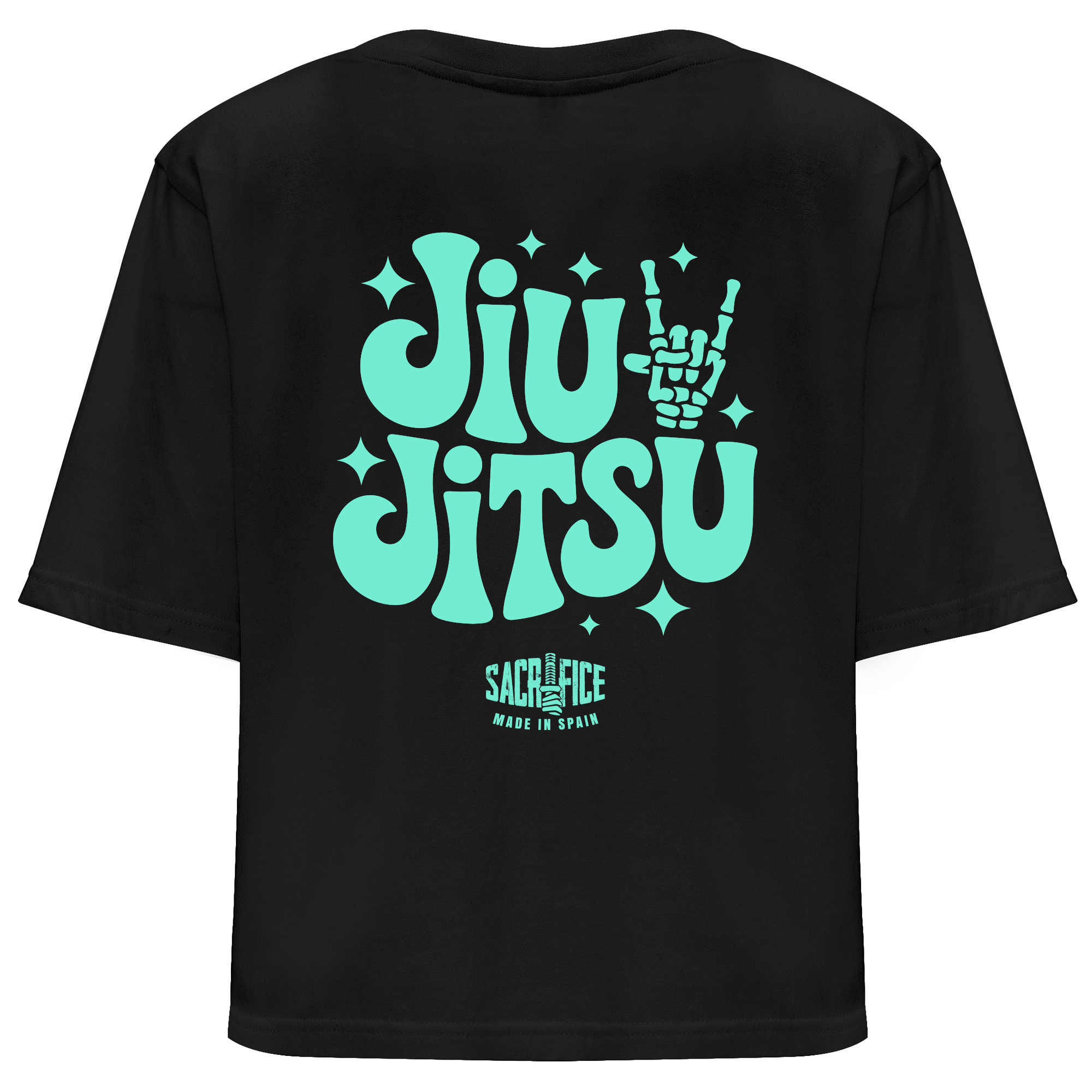 Camiseta oversize negra espalda mujer BJJ Mano Calavera SACRIFICE