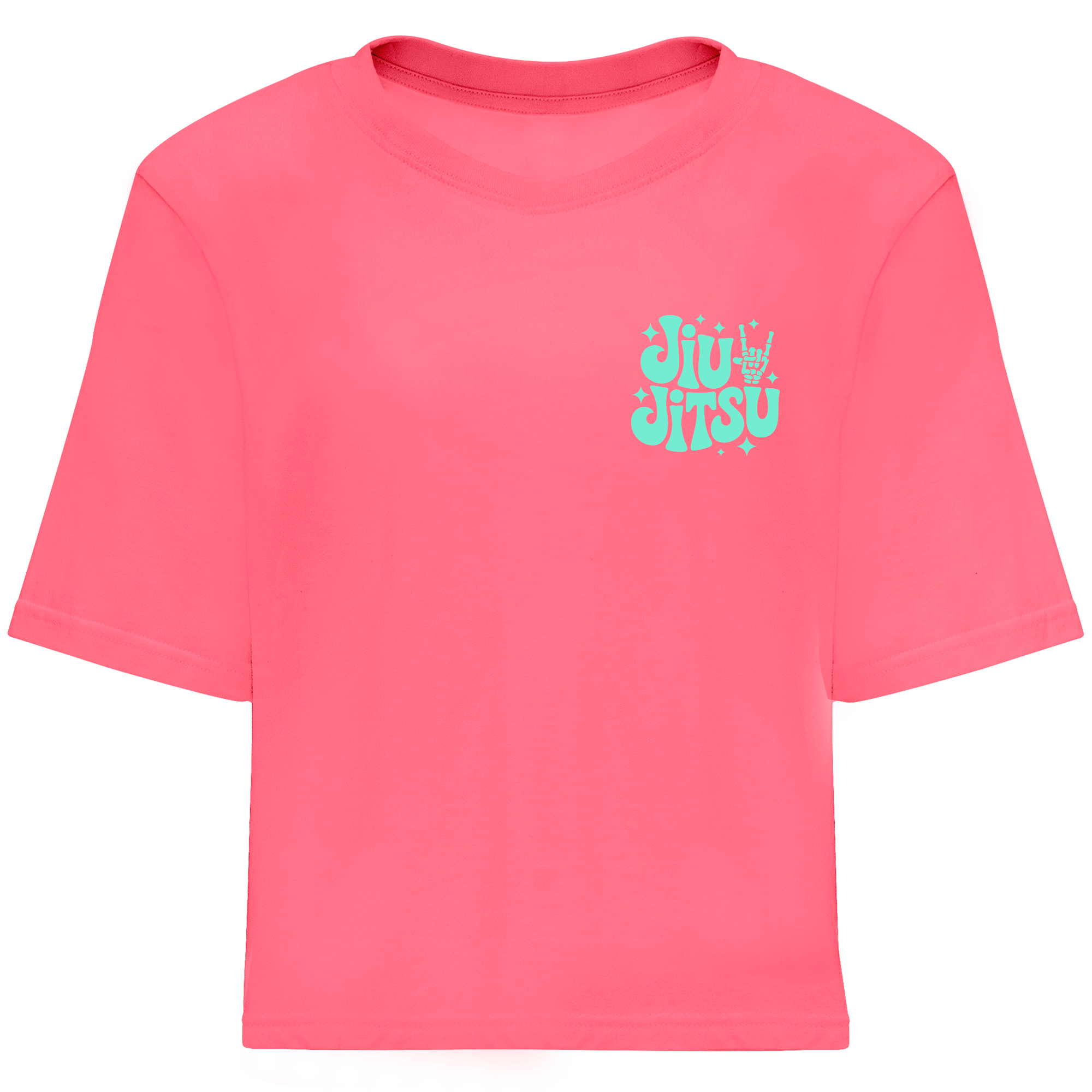 Camiseta oversize rosa fluor frente mujer BJJ Mano Calavera SACRIFICE