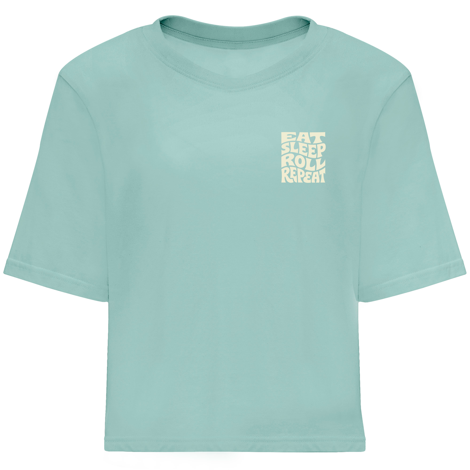 Camiseta oversize azul lavado frente mujer Brazilian Jiu-Jitsu Eat Sleep Roll SACRIFICE